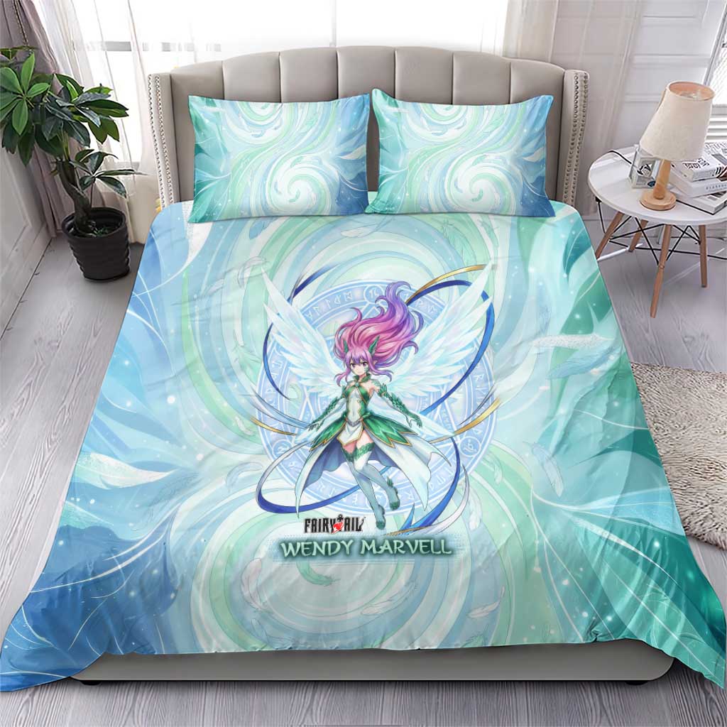 Wendy Marvell Fairy Tail Bedding Set Sky Dragon Anime Style with Pastel Wind and Wing Motif