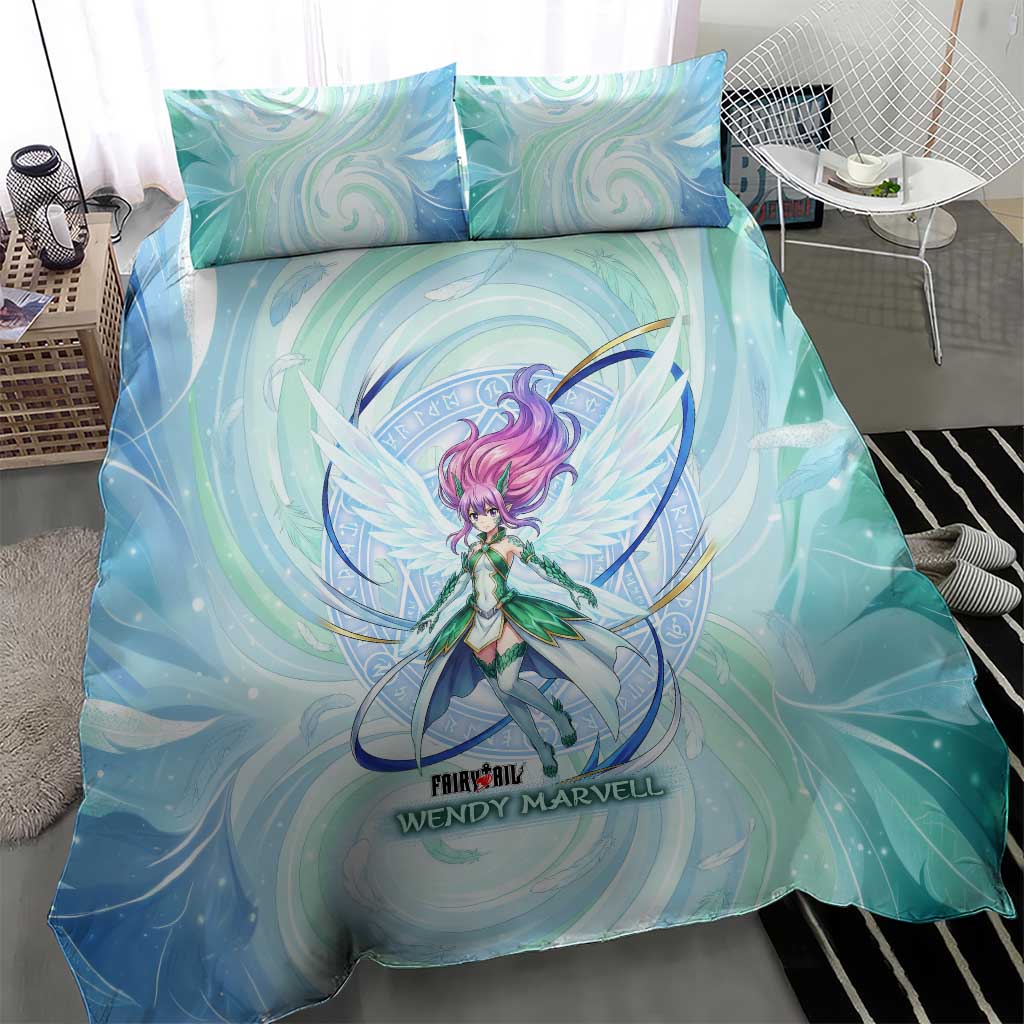Wendy Marvell Fairy Tail Bedding Set Sky Dragon Anime Style with Pastel Wind and Wing Motif