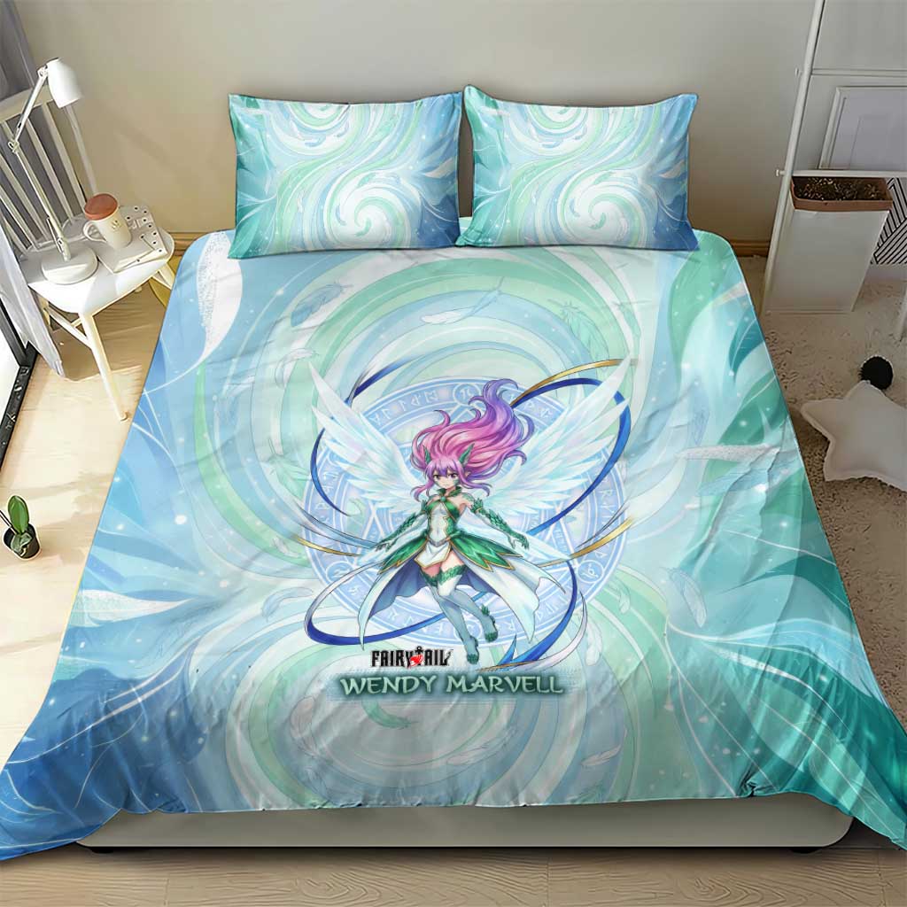 Wendy Marvell Fairy Tail Bedding Set Sky Dragon Anime Style with Pastel Wind and Wing Motif