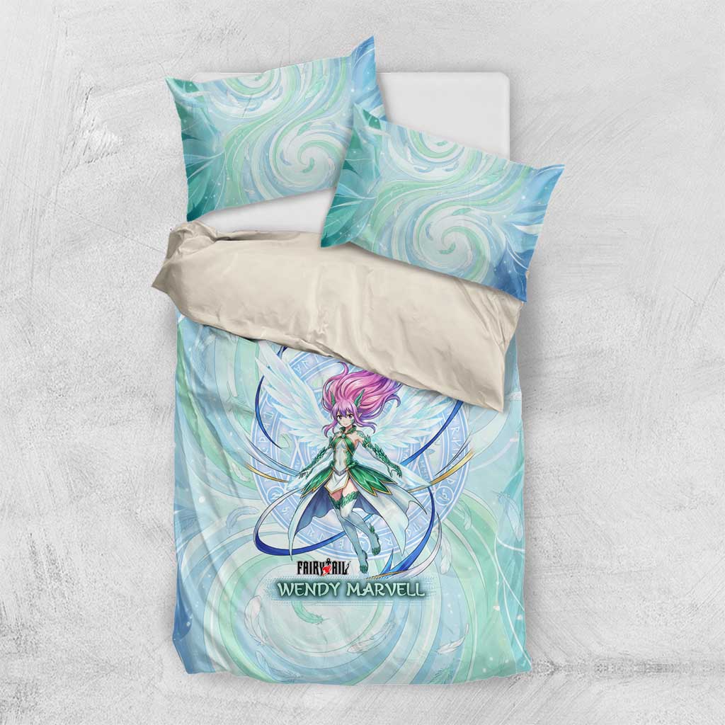 Wendy Marvell Fairy Tail Bedding Set Sky Dragon Anime Style with Pastel Wind and Wing Motif