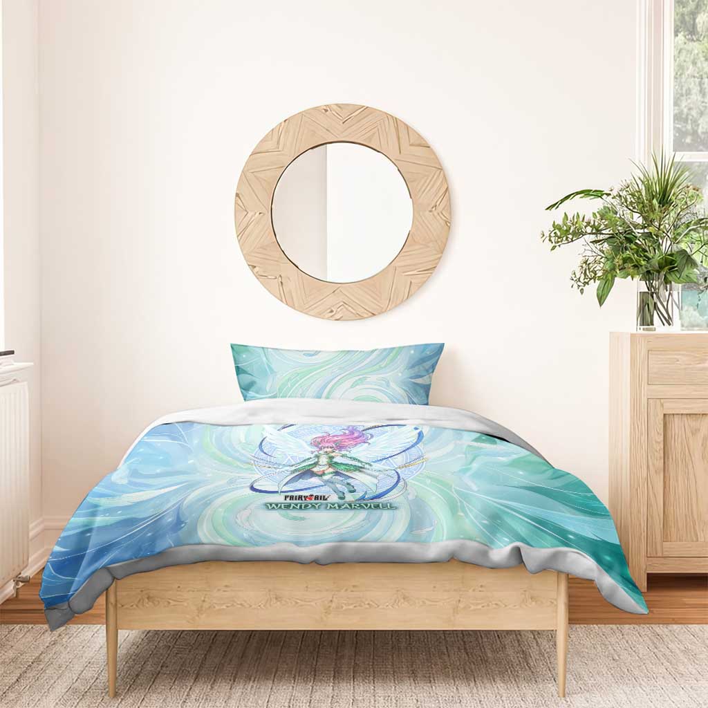 Wendy Marvell Fairy Tail Bedding Set Sky Dragon Anime Style with Pastel Wind and Wing Motif