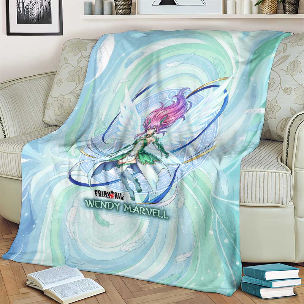 Wendy Marvell Fairy Tail Blanket Sky Dragon Anime Style with Pastel Wind and Wing Motif