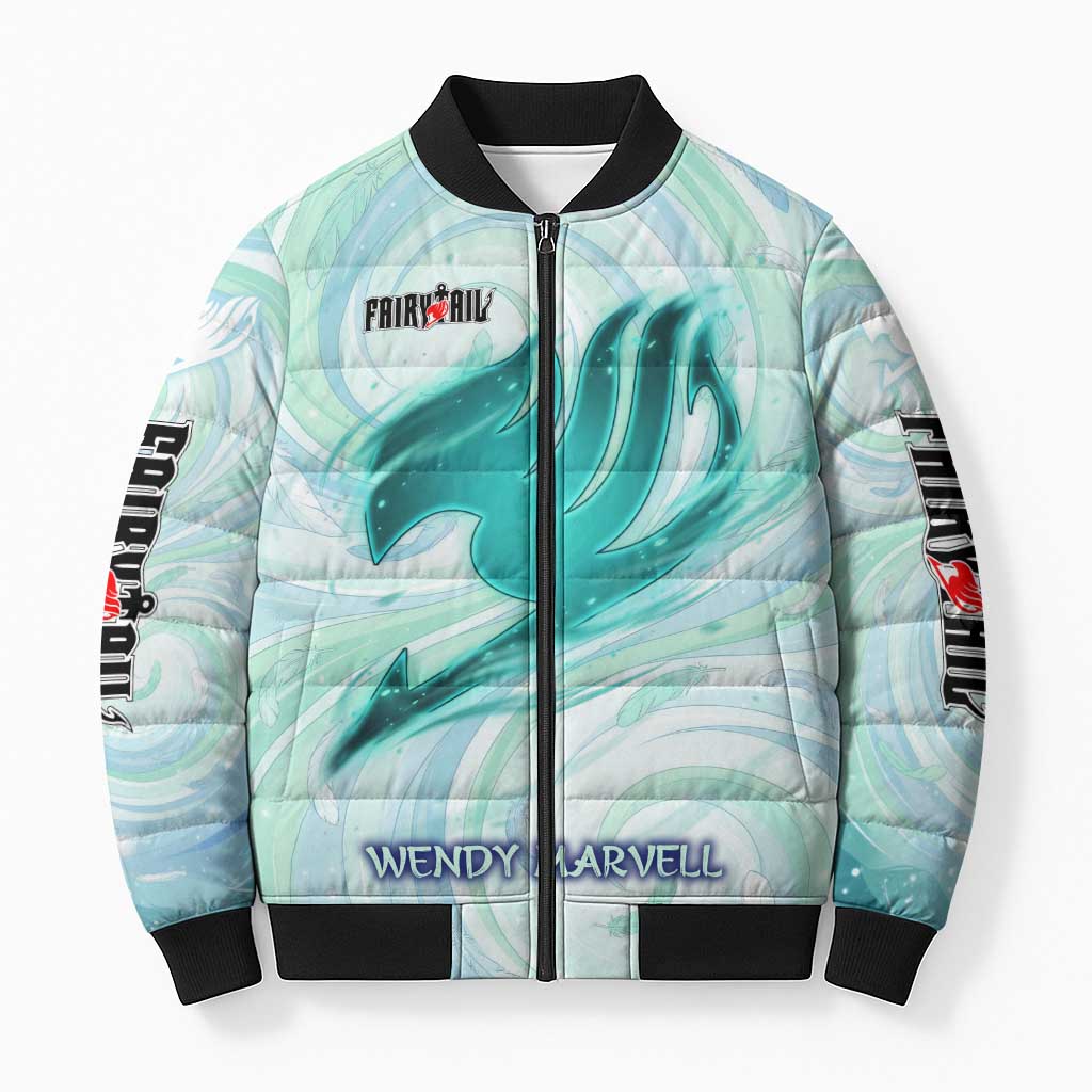 Wendy Marvell Fairy Tail Bomber Puffer Jacket Sky Dragon Anime Style with Pastel Wind and Wing Motif