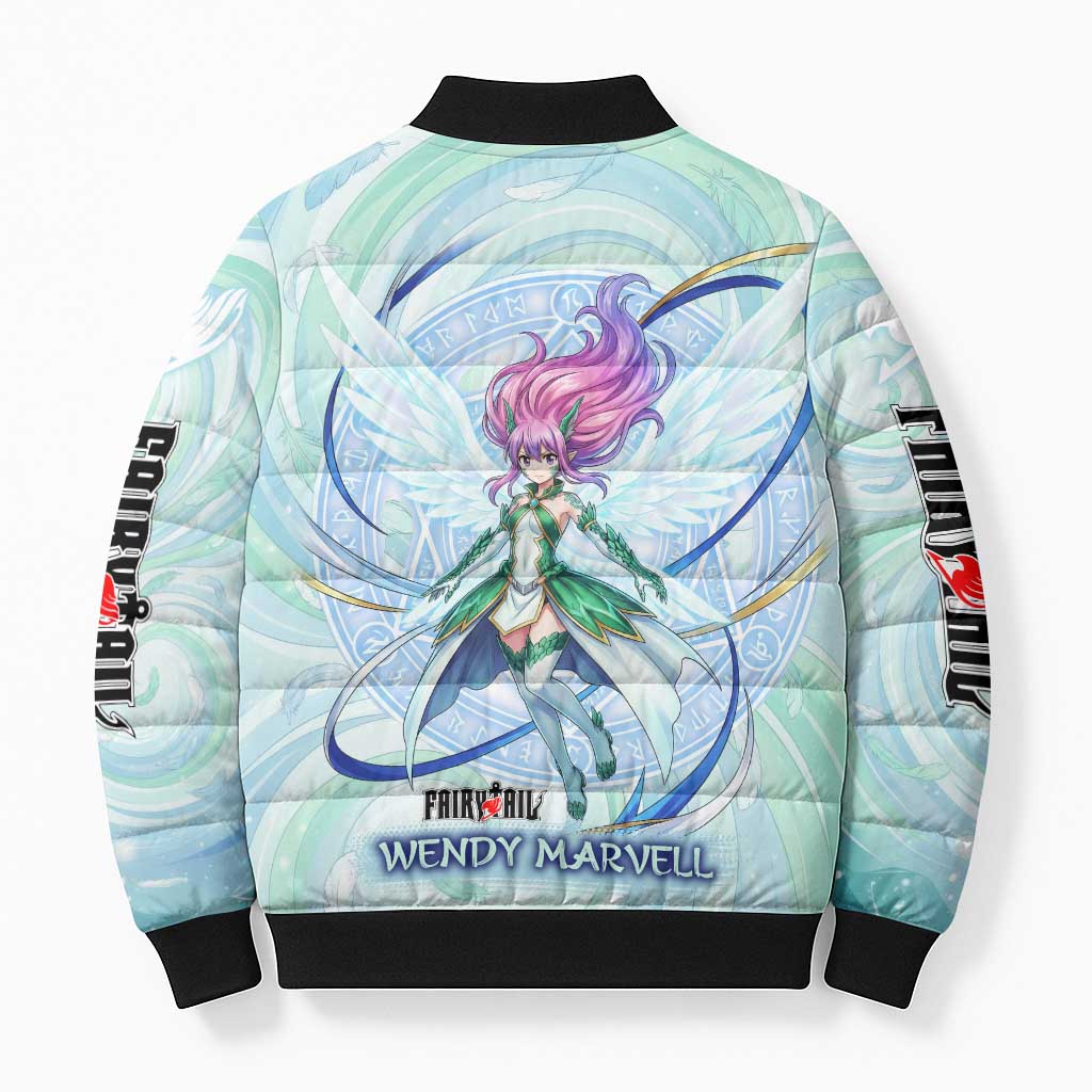 Wendy Marvell Fairy Tail Bomber Puffer Jacket Sky Dragon Anime Style with Pastel Wind and Wing Motif