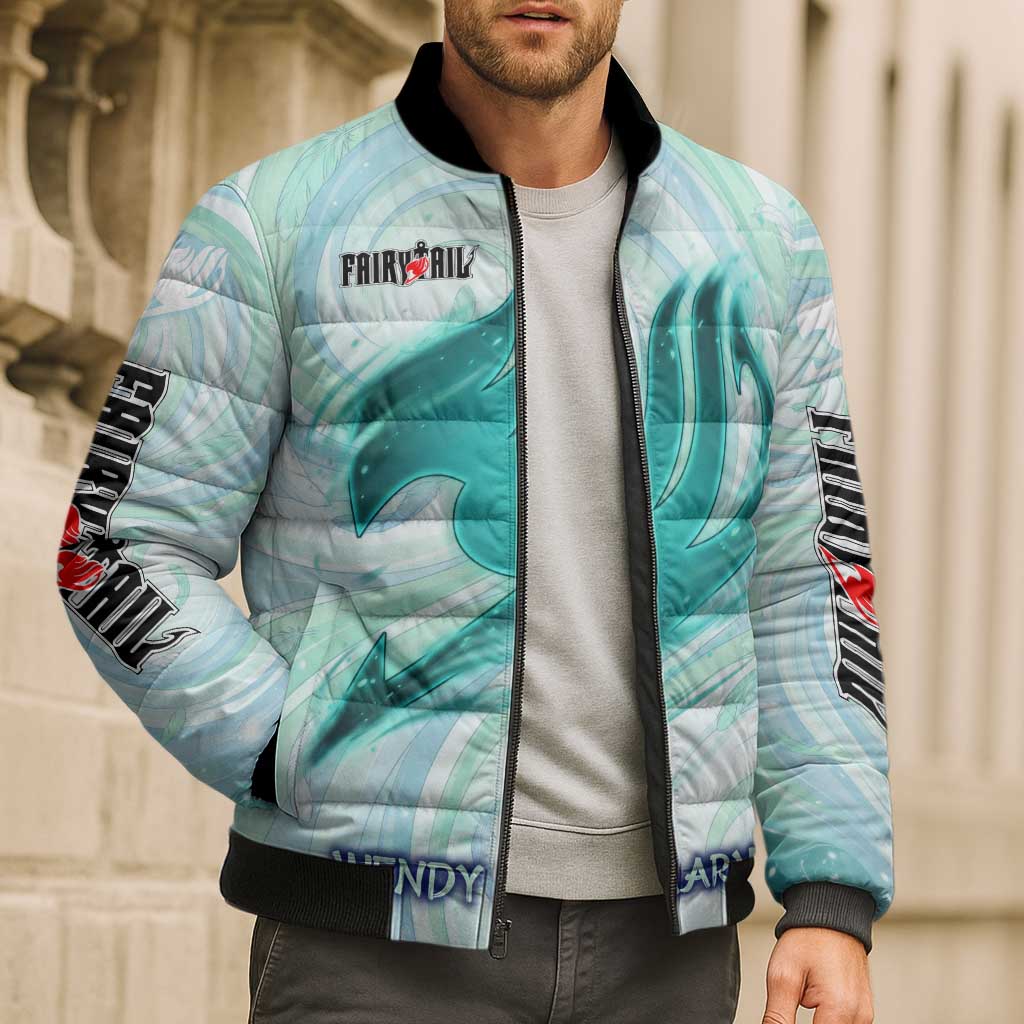 Wendy Marvell Fairy Tail Bomber Puffer Jacket Sky Dragon Anime Style with Pastel Wind and Wing Motif