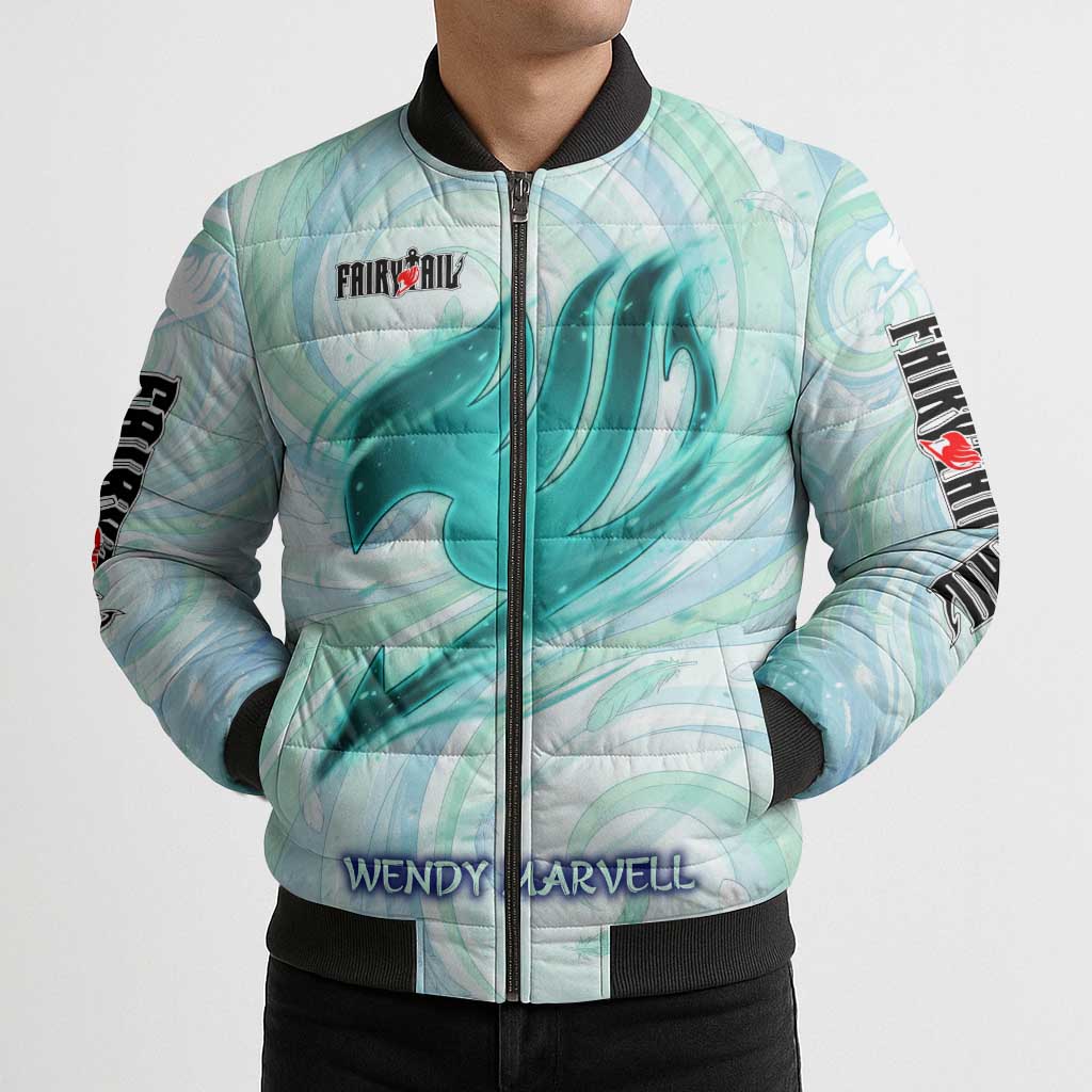 Wendy Marvell Fairy Tail Bomber Puffer Jacket Sky Dragon Anime Style with Pastel Wind and Wing Motif