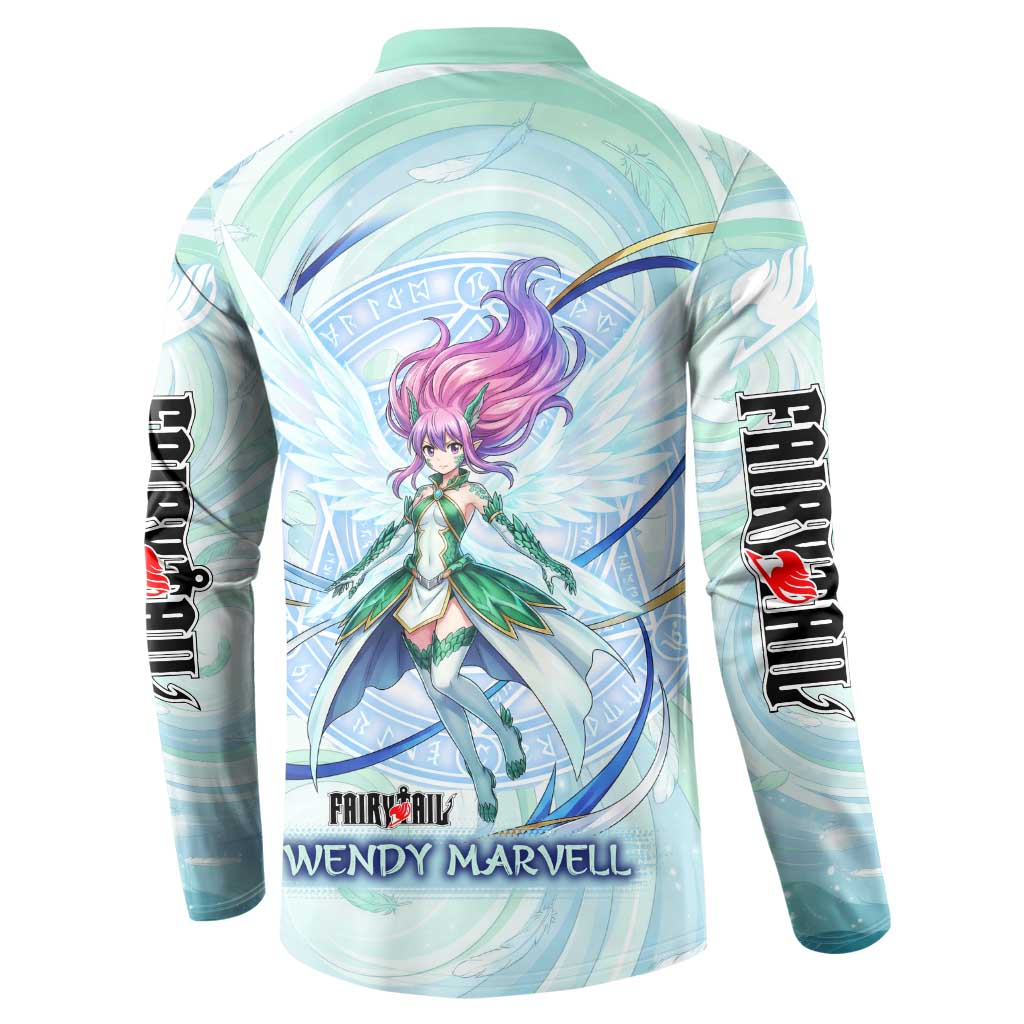 Wendy Marvell Fairy Tail Button Sweatshirt Sky Dragon Anime Style with Pastel Wind and Wing Motif