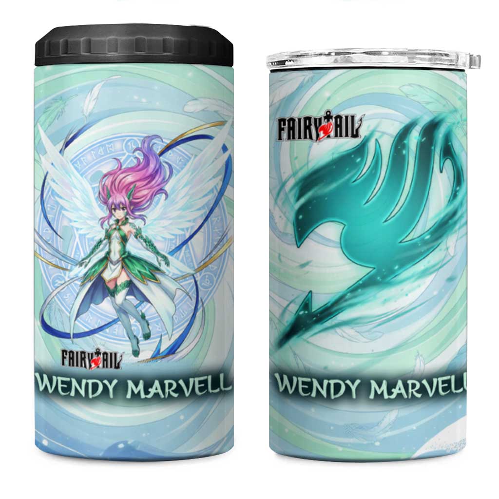 Wendy Marvell Fairy Tail 4 in 1 Can Cooler Tumbler Sky Dragon Anime Style with Pastel Wind and Wing Motif