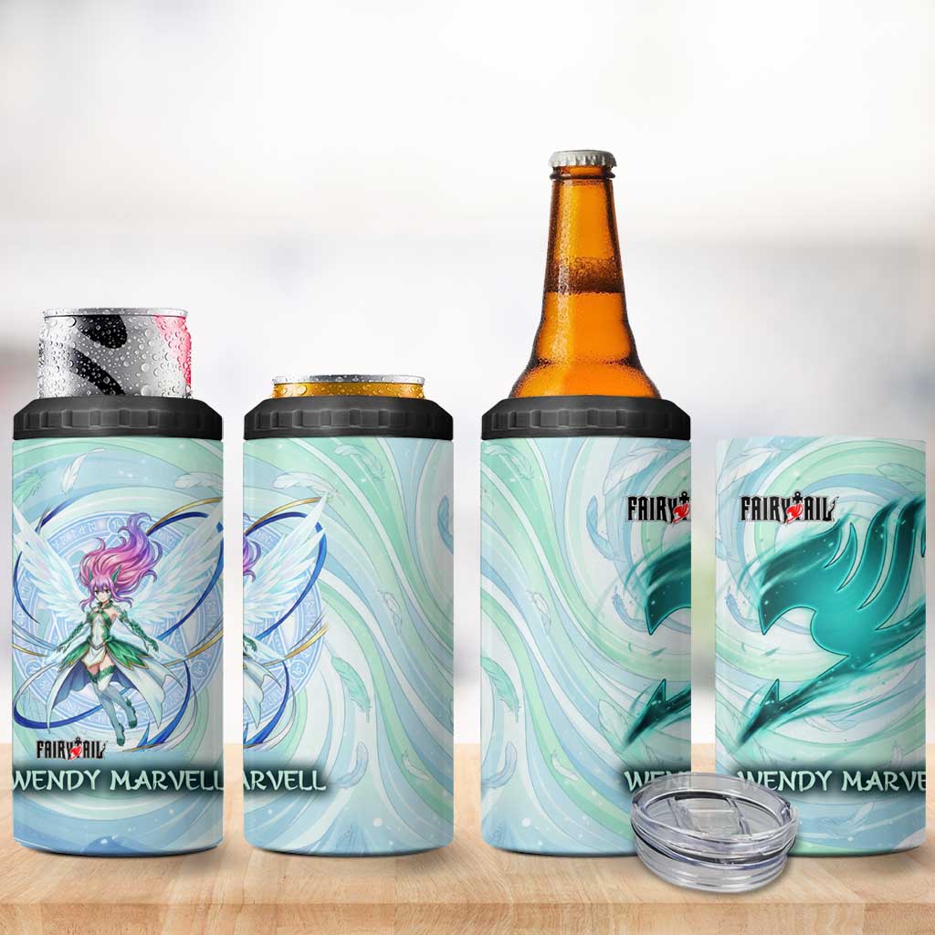 Wendy Marvell Fairy Tail 4 in 1 Can Cooler Tumbler Sky Dragon Anime Style with Pastel Wind and Wing Motif