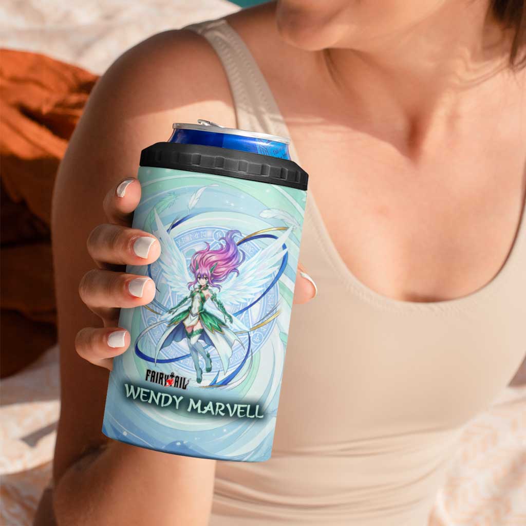 Wendy Marvell Fairy Tail 4 in 1 Can Cooler Tumbler Sky Dragon Anime Style with Pastel Wind and Wing Motif