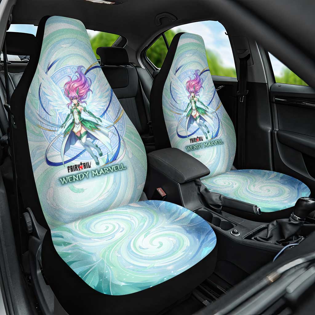 Wendy Marvell Fairy Tail Car Seat Cover Sky Dragon Anime Style with Pastel Wind and Wing Motif