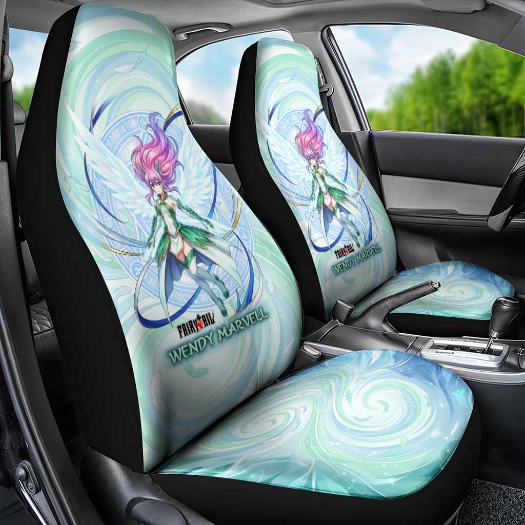 Wendy Marvell Fairy Tail Car Seat Cover Sky Dragon Anime Style with Pastel Wind and Wing Motif