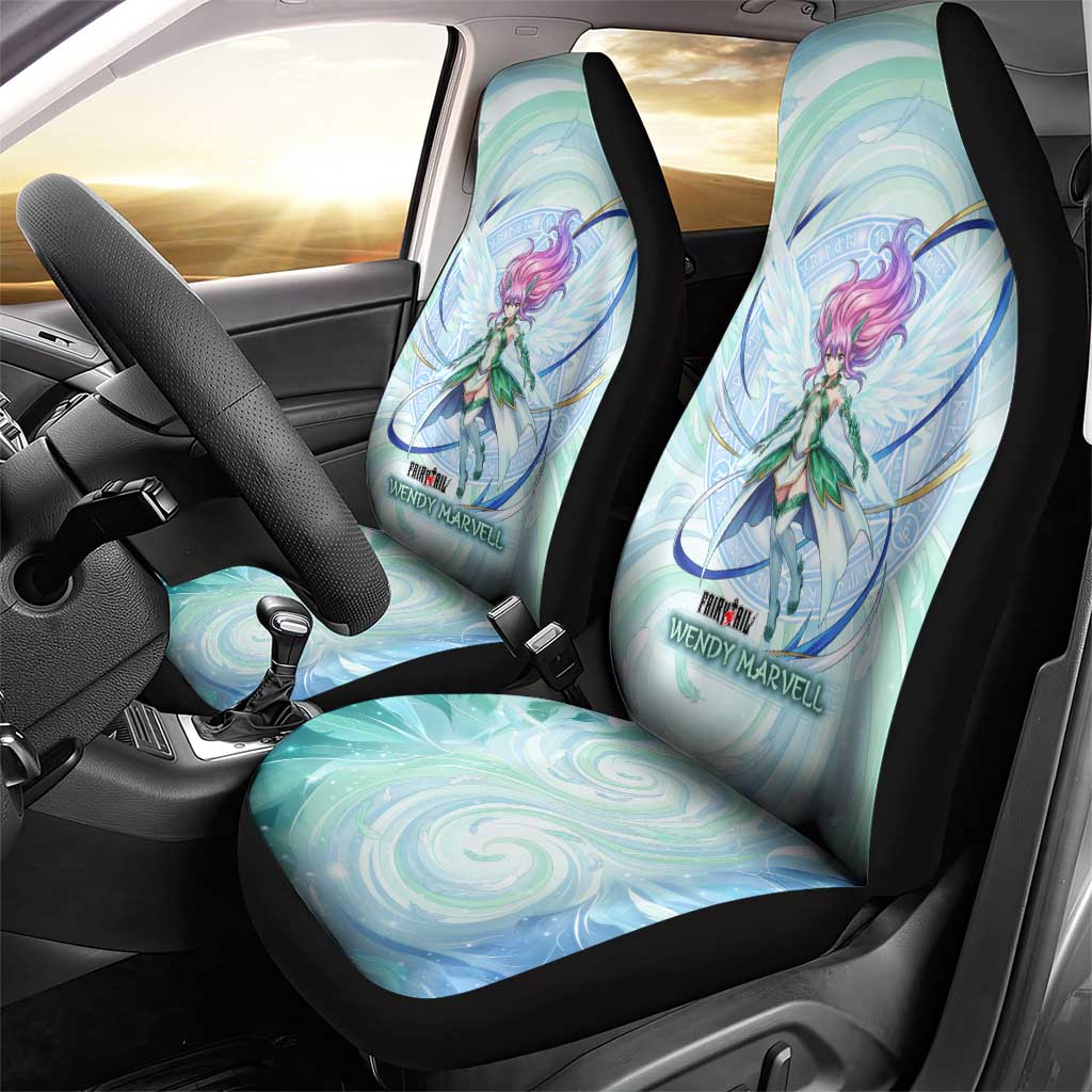Wendy Marvell Fairy Tail Car Seat Cover Sky Dragon Anime Style with Pastel Wind and Wing Motif