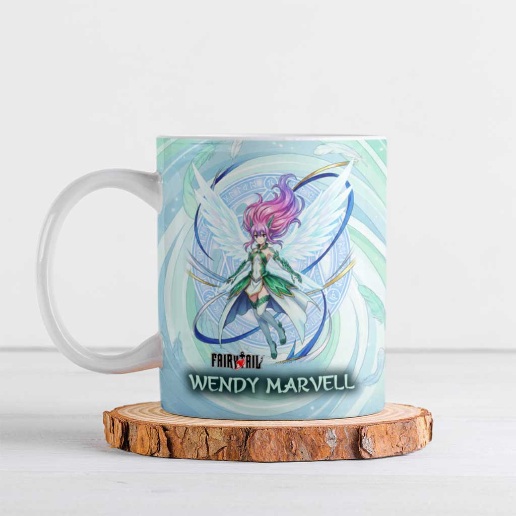 Wendy Marvell Fairy Tail Ceramic Mug Sky Dragon Anime Style with Pastel Wind and Wing Motif