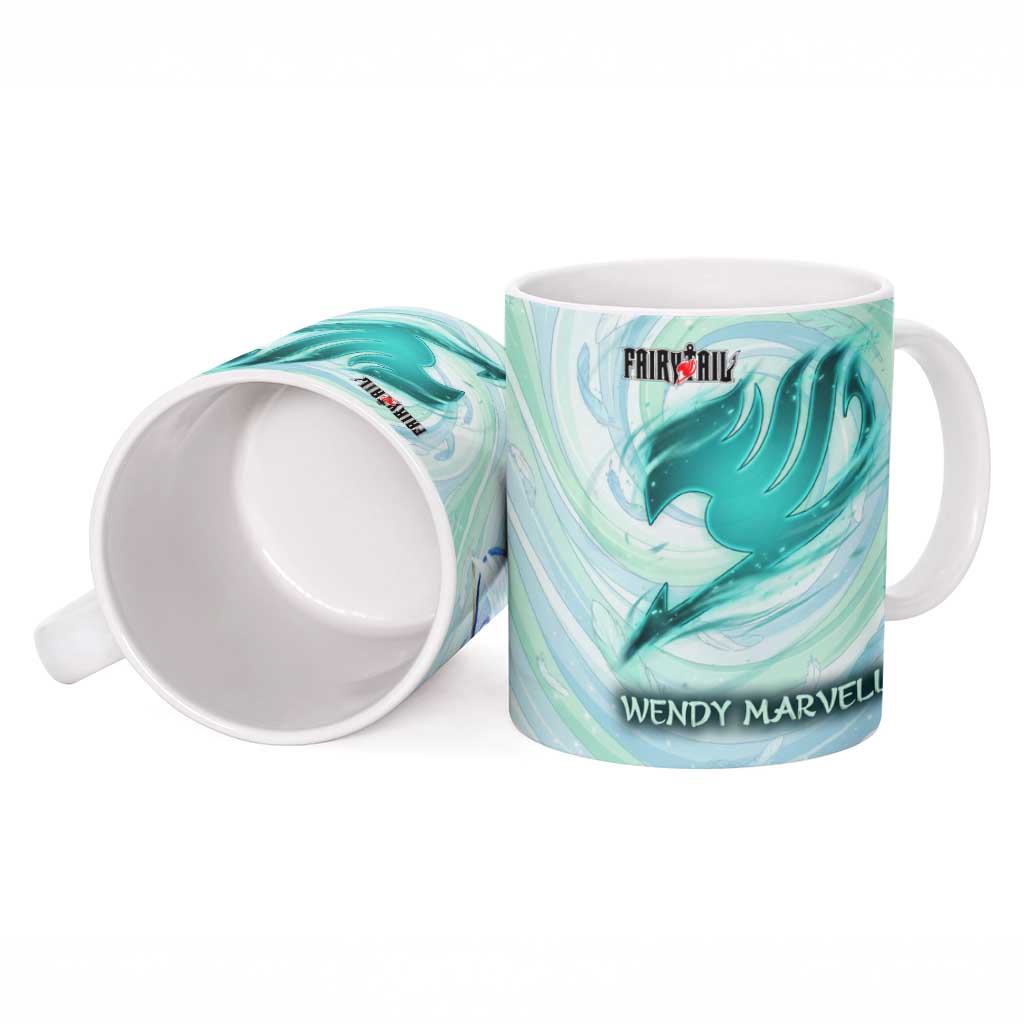 Wendy Marvell Fairy Tail Ceramic Mug Sky Dragon Anime Style with Pastel Wind and Wing Motif