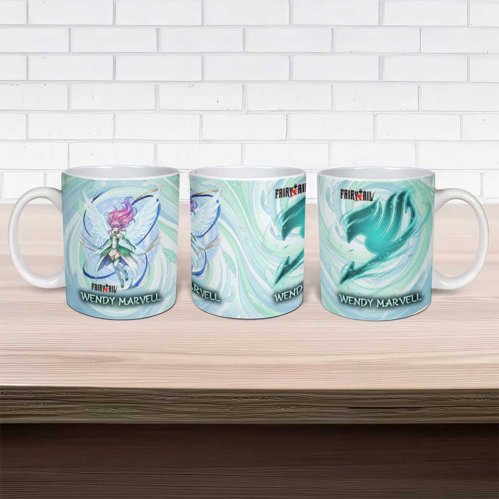 Wendy Marvell Fairy Tail Ceramic Mug Sky Dragon Anime Style with Pastel Wind and Wing Motif