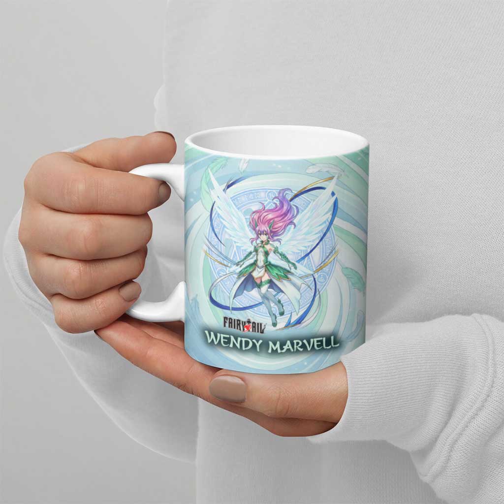Wendy Marvell Fairy Tail Ceramic Mug Sky Dragon Anime Style with Pastel Wind and Wing Motif