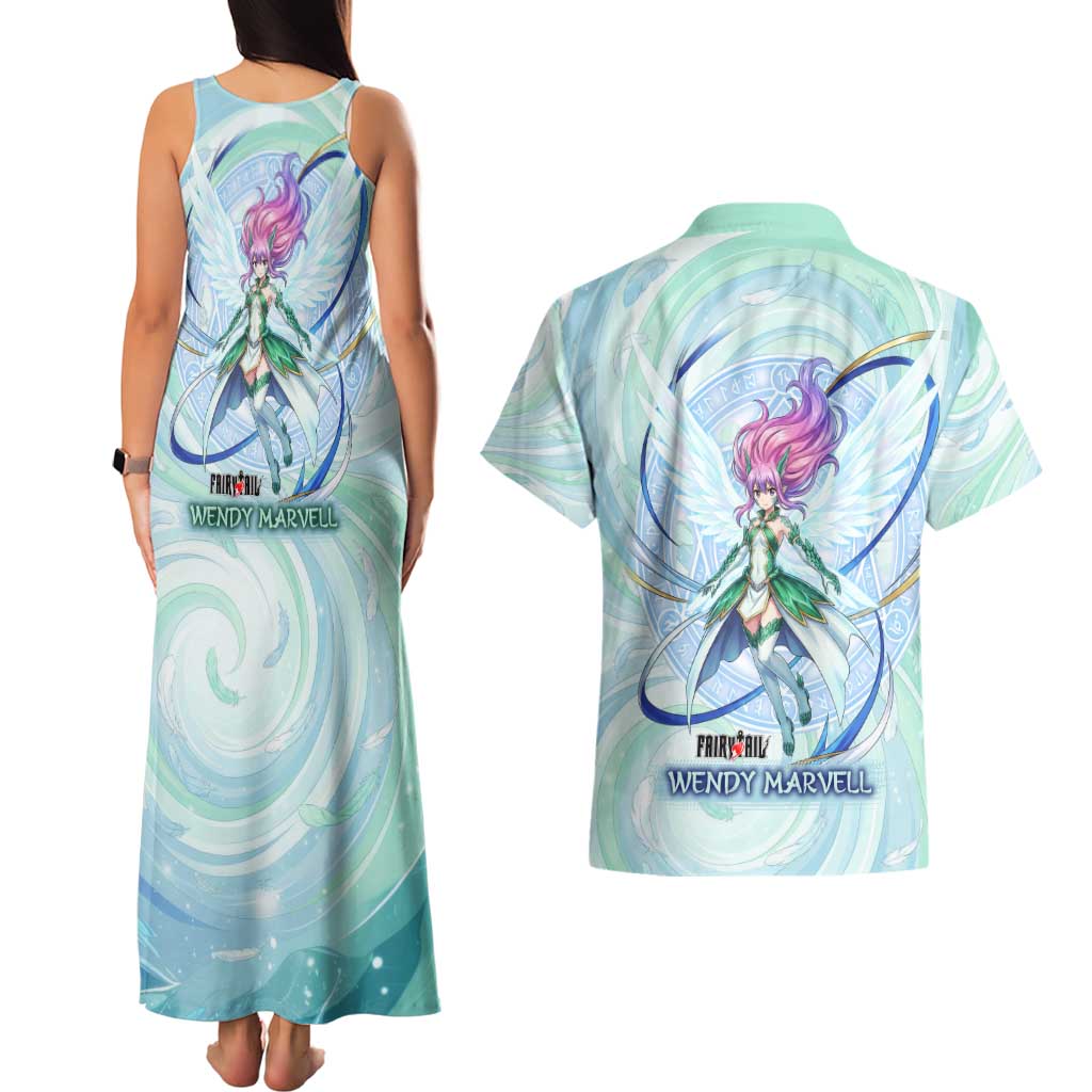 Wendy Marvell Fairy Tail Couples Matching Tank Maxi Dress and Hawaiian Shirt Sky Dragon Anime Style with Pastel Wind and Wing Motif