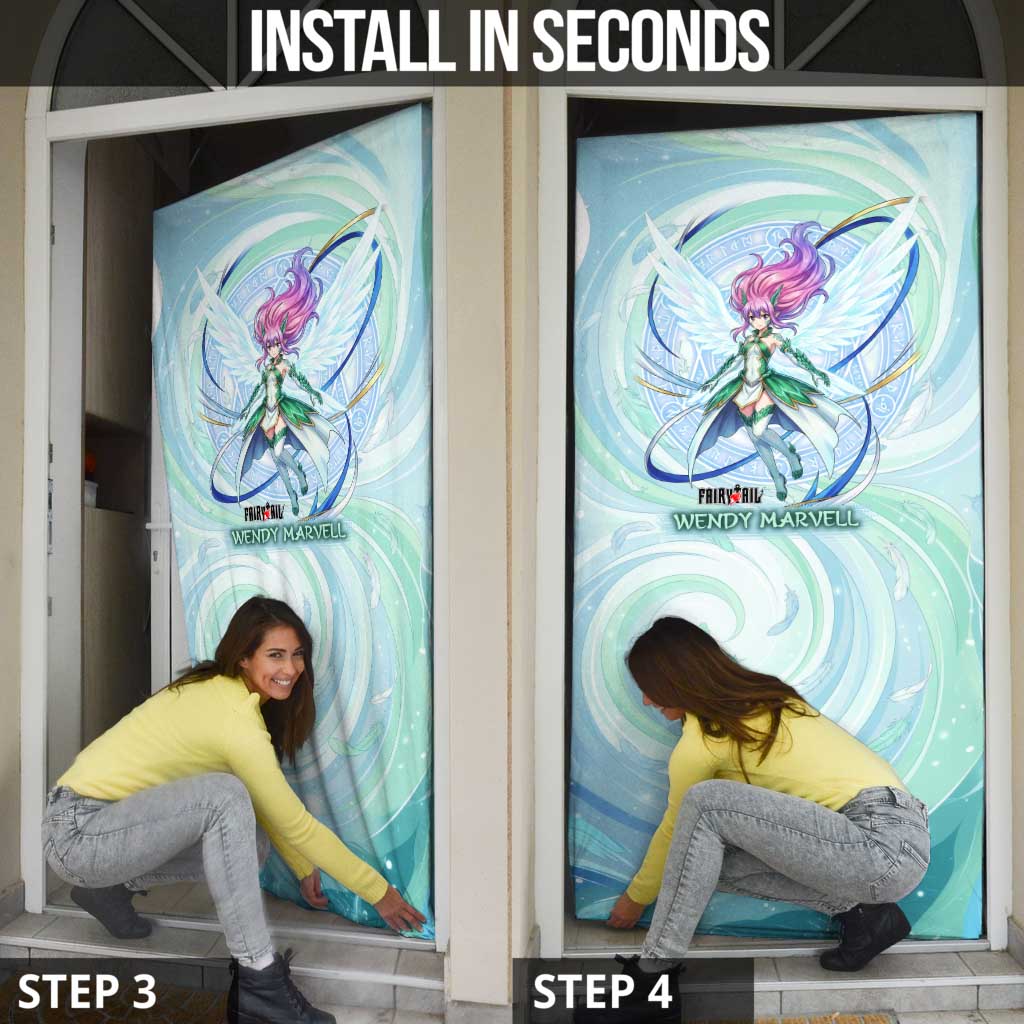 Wendy Marvell Fairy Tail Door Cover Sky Dragon Anime Style with Pastel Wind and Wing Motif