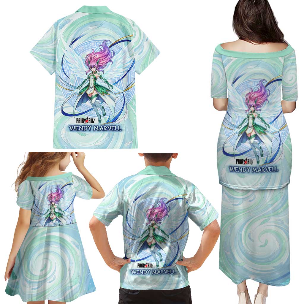 Wendy Marvell Fairy Tail Family Matching Puletasi and Hawaiian Shirt Sky Dragon Anime Style with Pastel Wind and Wing Motif