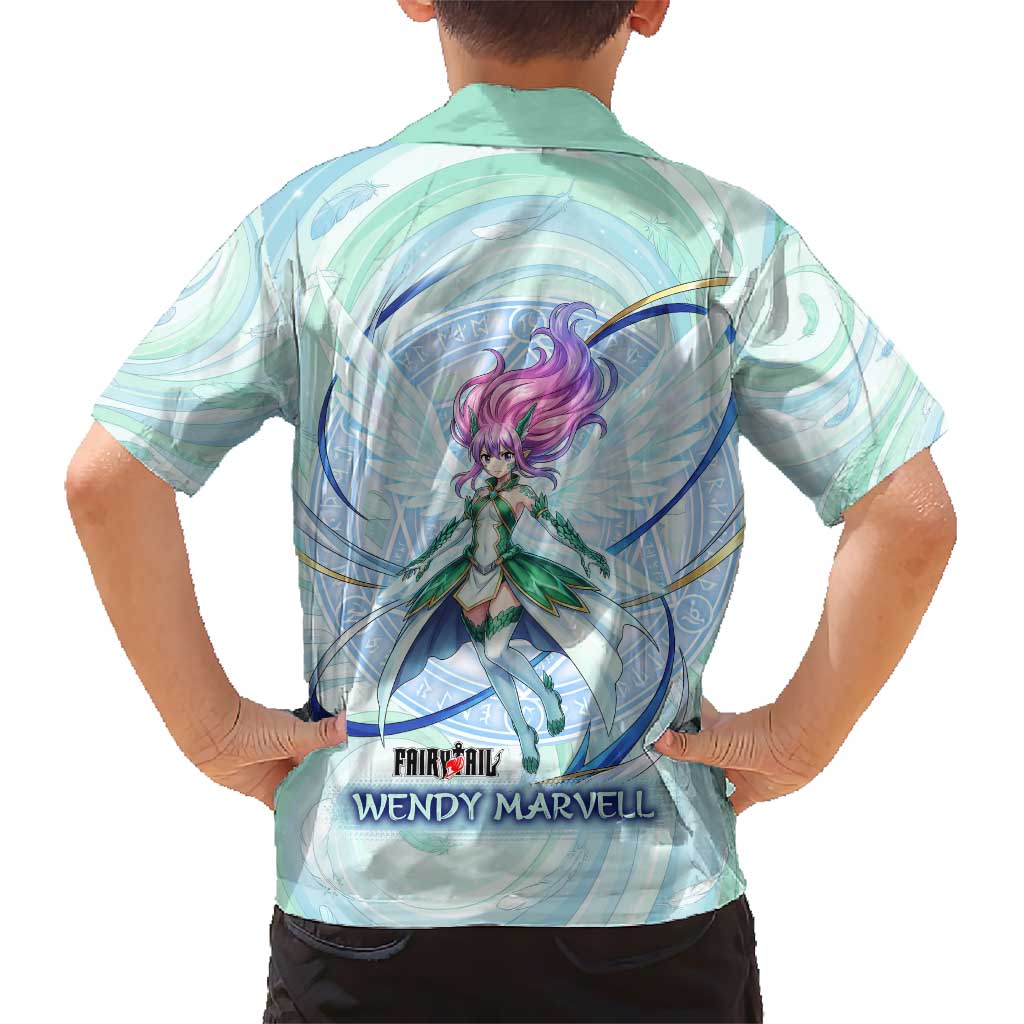 Wendy Marvell Fairy Tail Family Matching Short Sleeve Bodycon Dress and Hawaiian Shirt Sky Dragon Anime Style with Pastel Wind and Wing Motif