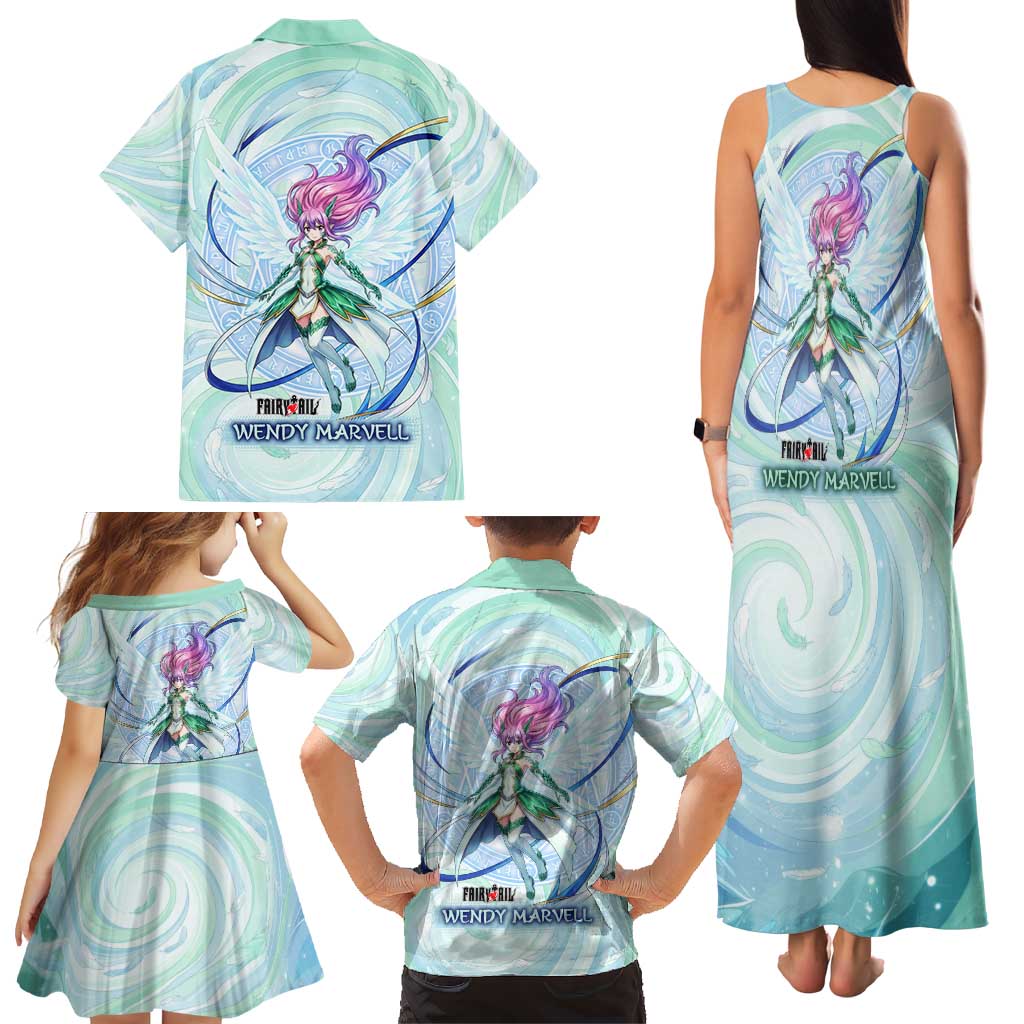 Wendy Marvell Fairy Tail Family Matching Tank Maxi Dress and Hawaiian Shirt Sky Dragon Anime Style with Pastel Wind and Wing Motif