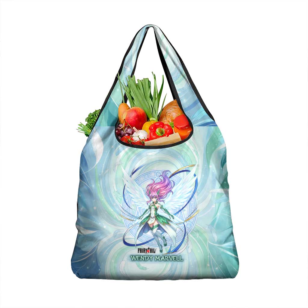 Wendy Marvell Fairy Tail Grocery Bag Sky Dragon Anime Style with Pastel Wind and Wing Motif