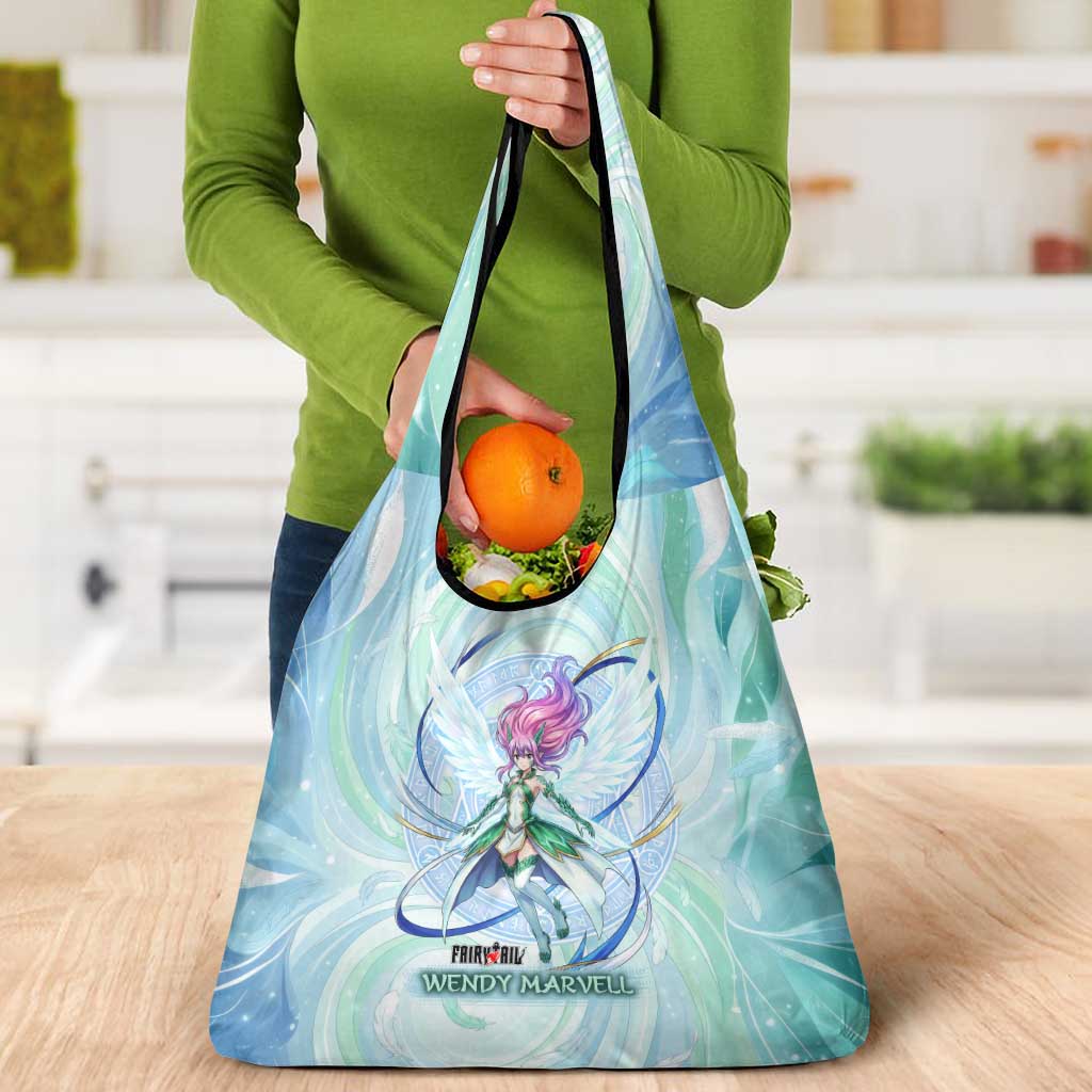 Wendy Marvell Fairy Tail Grocery Bag Sky Dragon Anime Style with Pastel Wind and Wing Motif