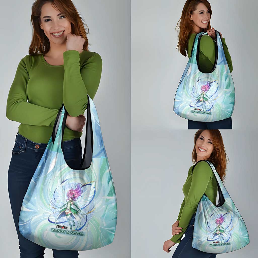 Wendy Marvell Fairy Tail Grocery Bag Sky Dragon Anime Style with Pastel Wind and Wing Motif