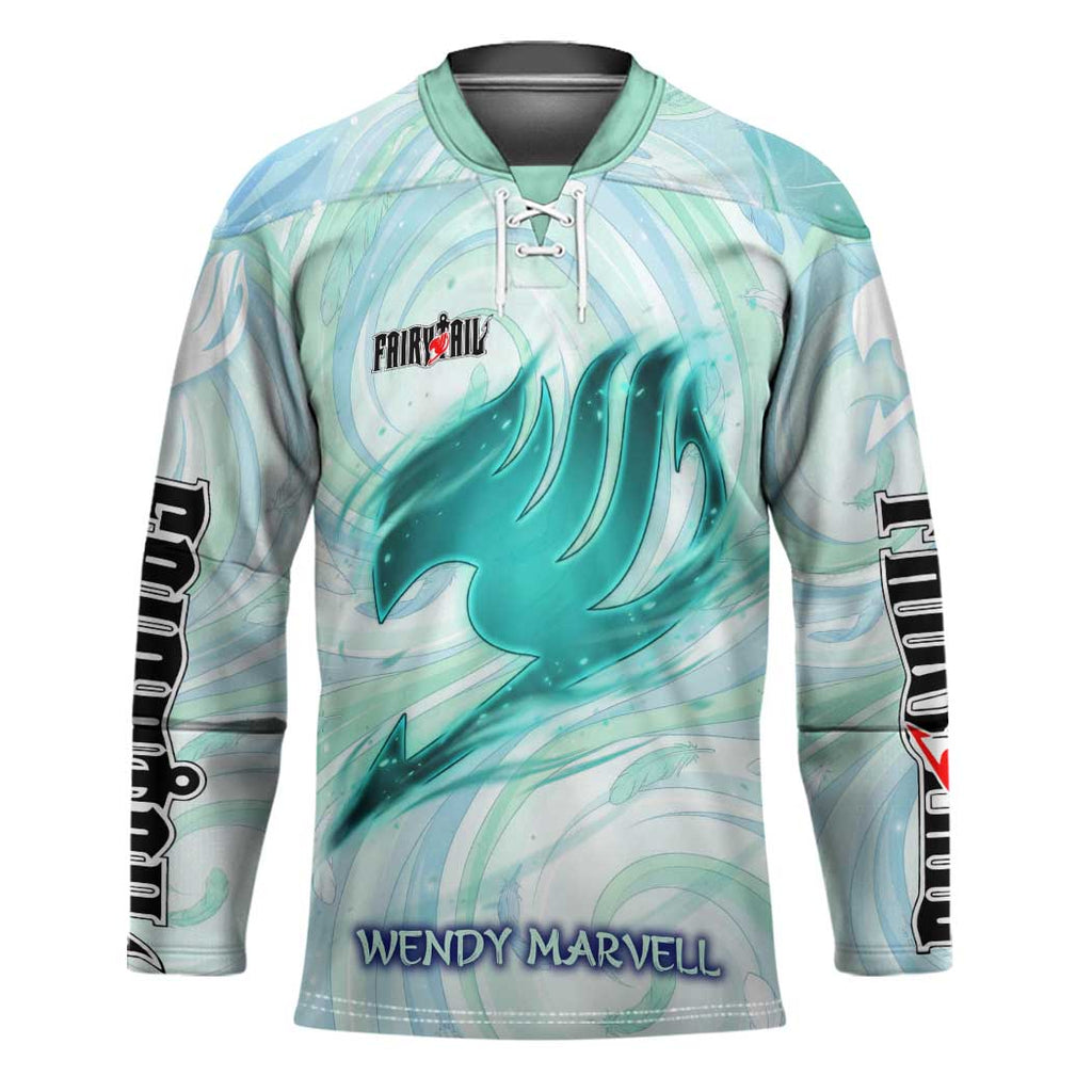 Wendy Marvell Fairy Tail Hockey Jersey Sky Dragon Anime Style with Pastel Wind and Wing Motif