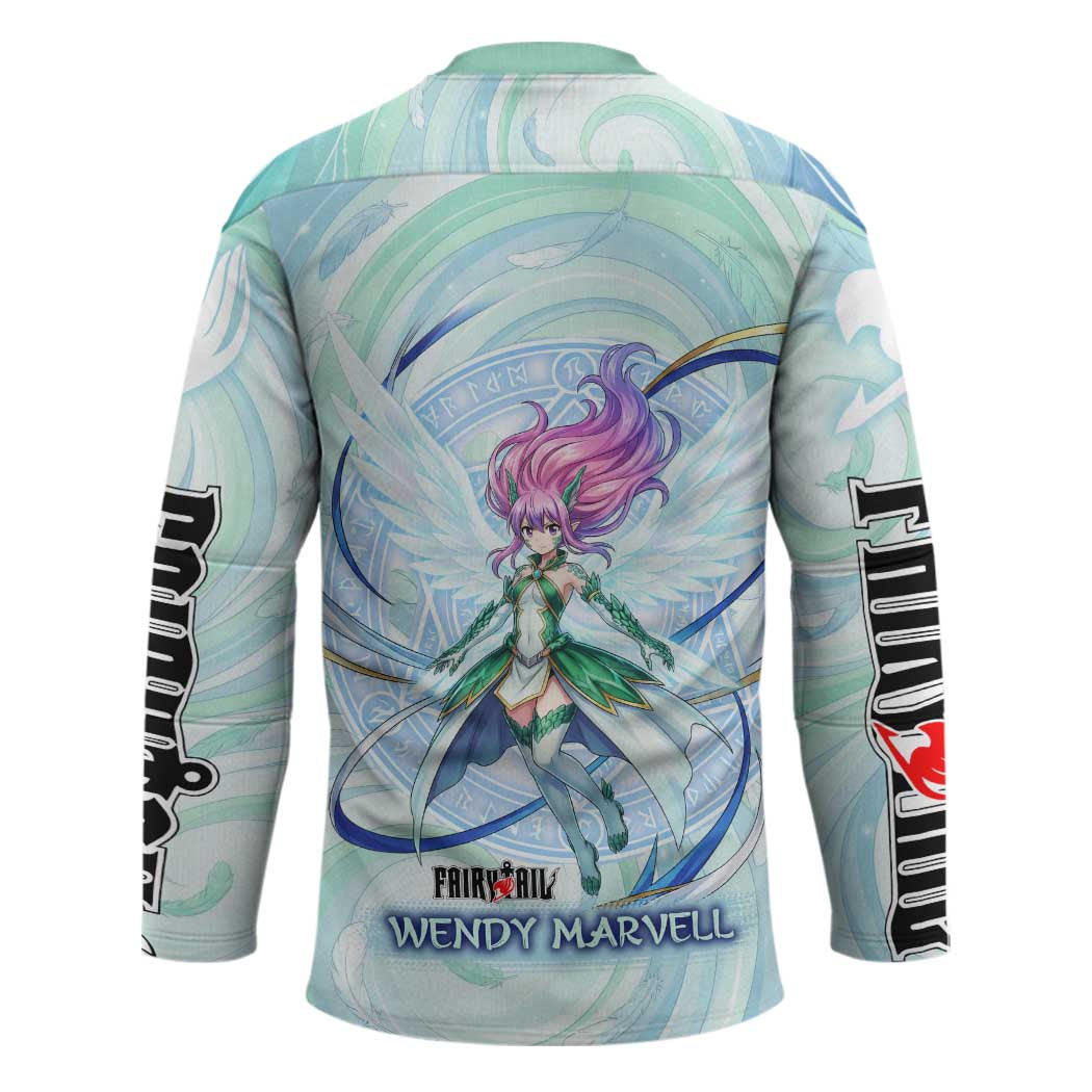 Wendy Marvell Fairy Tail Hockey Jersey Sky Dragon Anime Style with Pastel Wind and Wing Motif