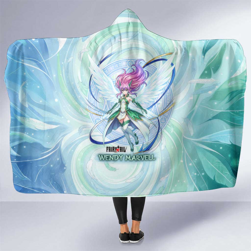 Wendy Marvell Fairy Tail Hooded Blanket Sky Dragon Anime Style with Pastel Wind and Wing Motif