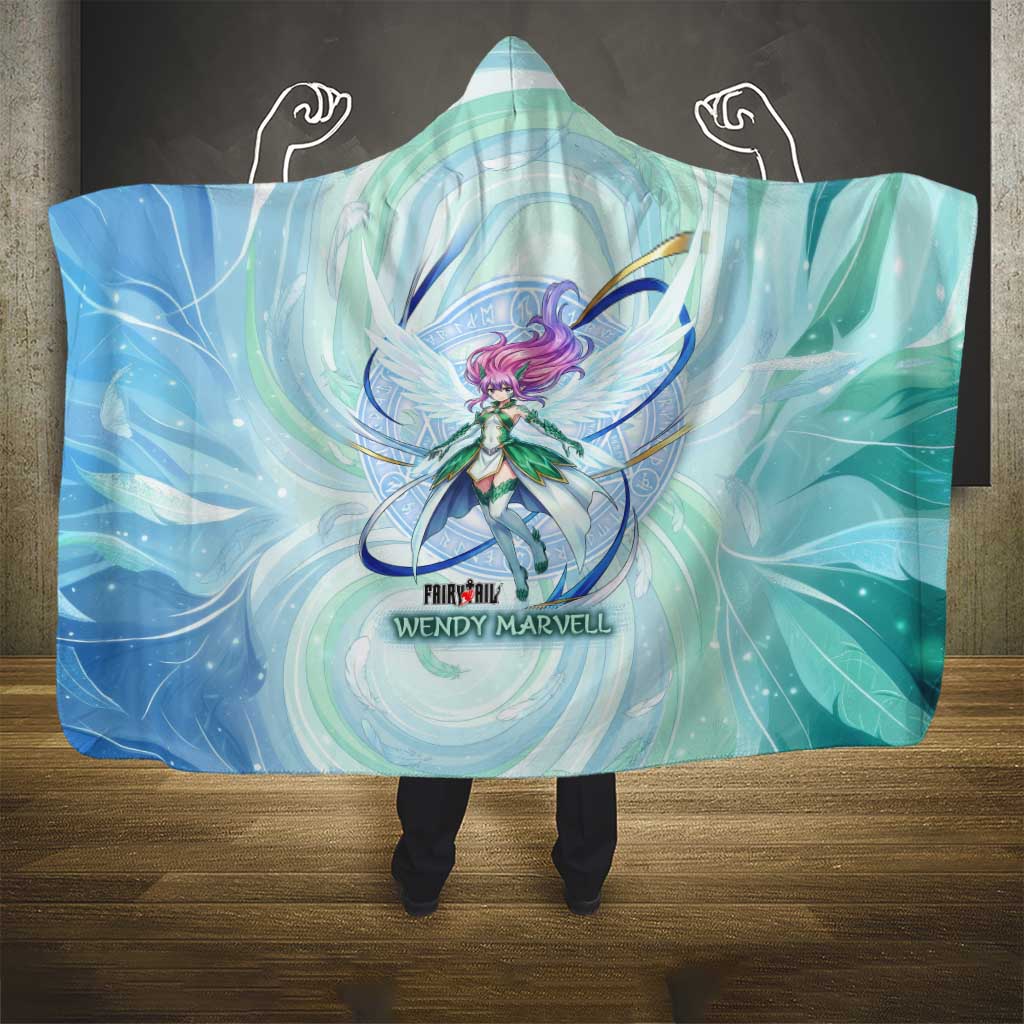 Wendy Marvell Fairy Tail Hooded Blanket Sky Dragon Anime Style with Pastel Wind and Wing Motif