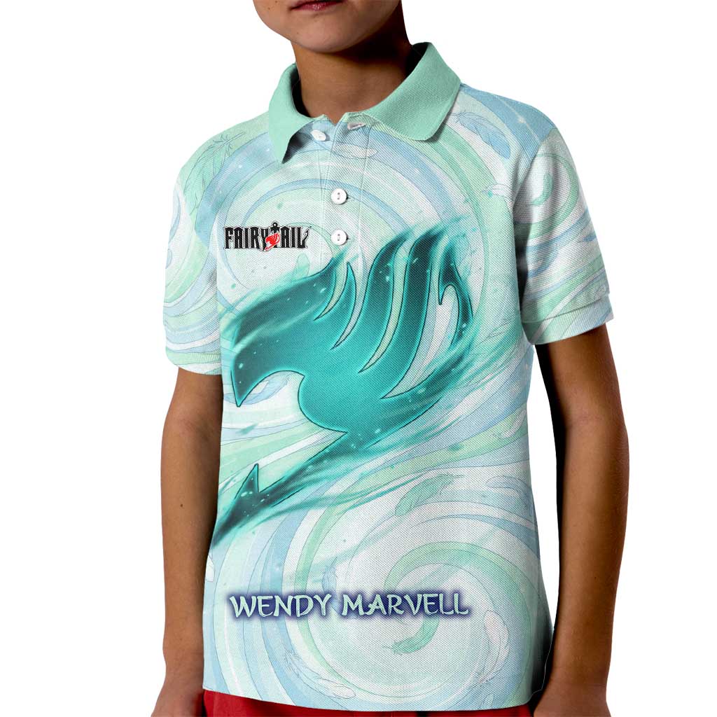 Wendy Marvell Fairy Tail Kid Polo Shirt Sky Dragon Anime Style with Pastel Wind and Wing Motif