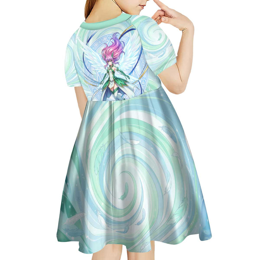 Wendy Marvell Fairy Tail Kid Short Sleeve Dress Sky Dragon Anime Style with Pastel Wind and Wing Motif