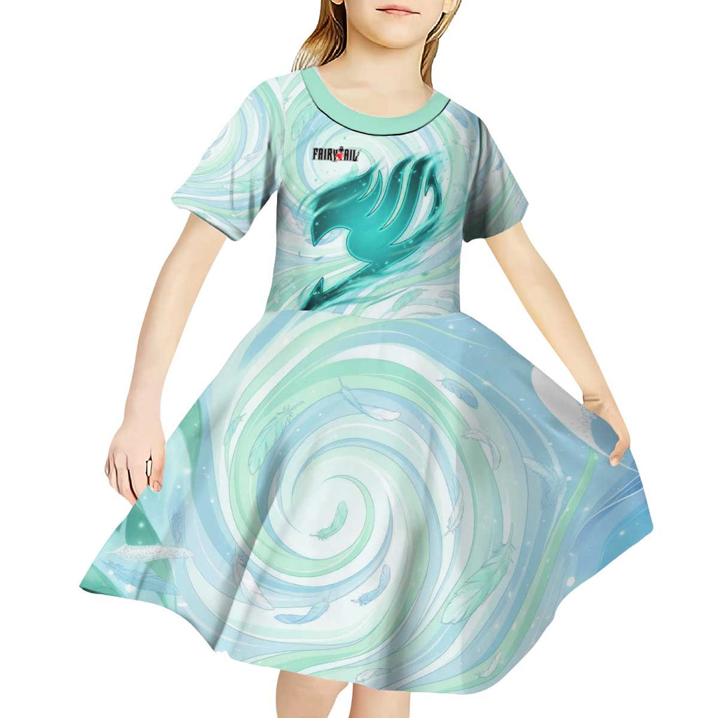 Wendy Marvell Fairy Tail Kid Short Sleeve Dress Sky Dragon Anime Style with Pastel Wind and Wing Motif