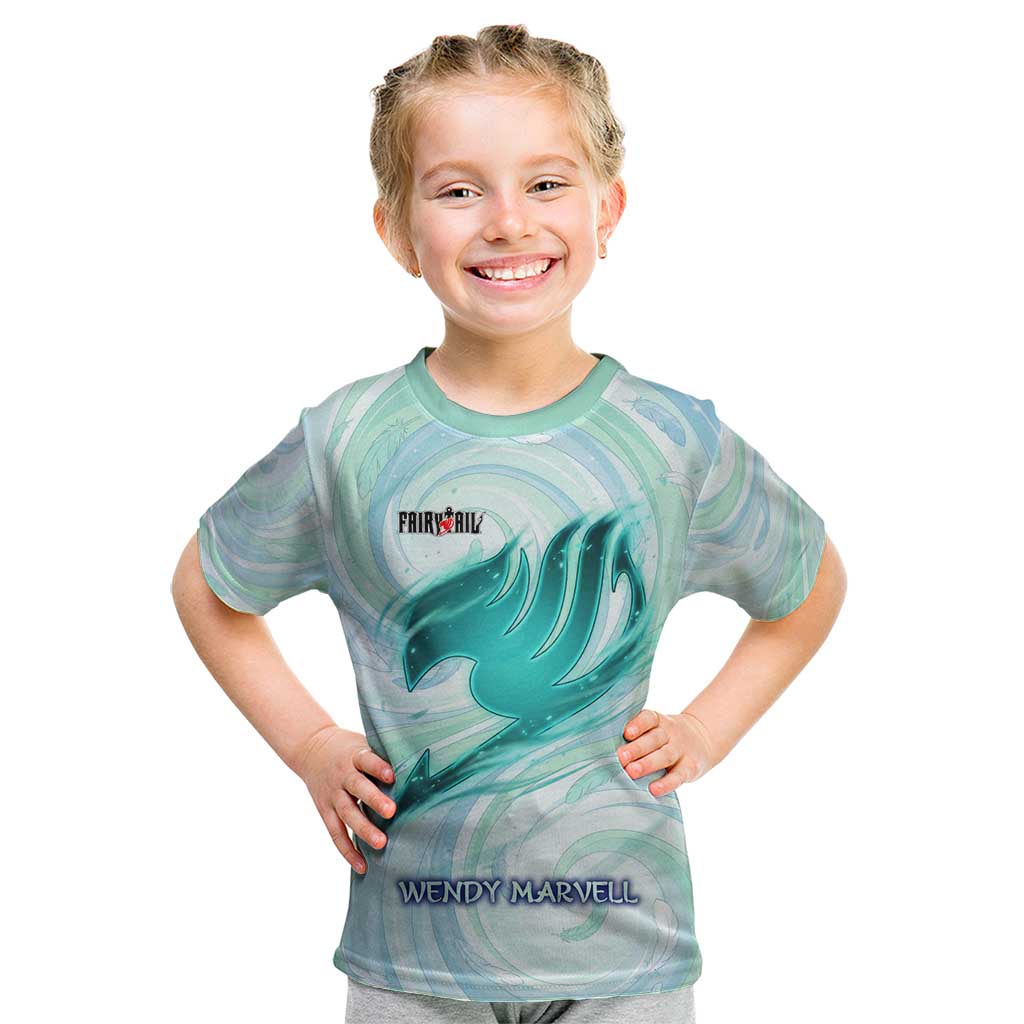 Wendy Marvell Fairy Tail Kid T Shirt Sky Dragon Anime Style with Pastel Wind and Wing Motif
