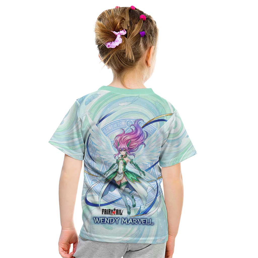 Wendy Marvell Fairy Tail Kid T Shirt Sky Dragon Anime Style with Pastel Wind and Wing Motif