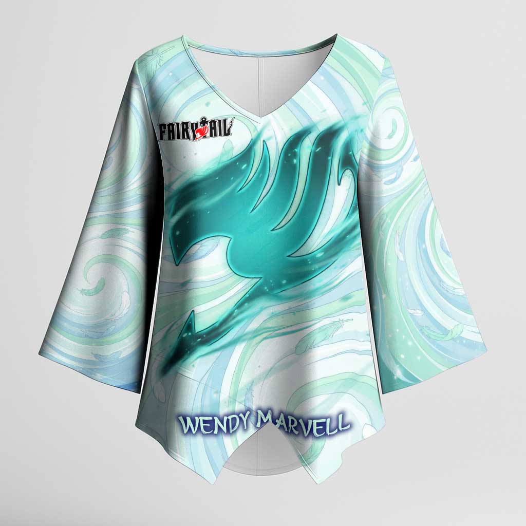 Wendy Marvell Fairy Tail Kimono Sleeve Blouse Sky Dragon Anime Style with Pastel Wind and Wing Motif