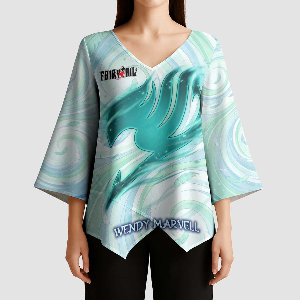 Wendy Marvell Fairy Tail Kimono Sleeve Blouse Sky Dragon Anime Style with Pastel Wind and Wing Motif