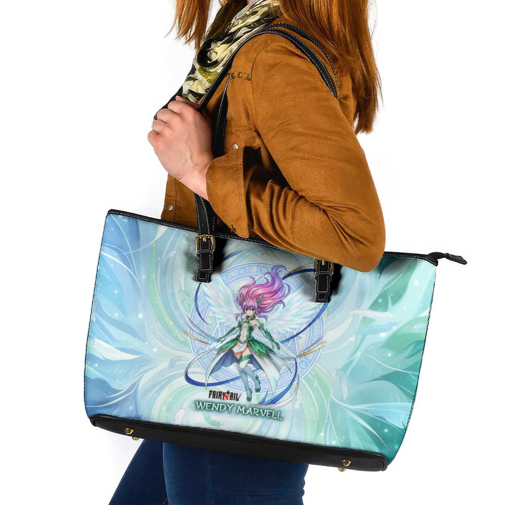 Wendy Marvell Fairy Tail Leather Tote Bag Sky Dragon Anime Style with Pastel Wind and Wing Motif