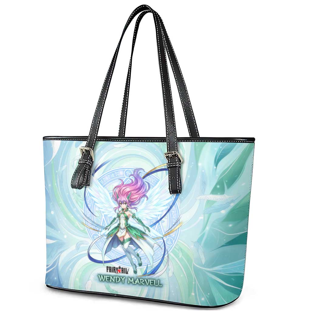 Wendy Marvell Fairy Tail Leather Tote Bag Sky Dragon Anime Style with Pastel Wind and Wing Motif