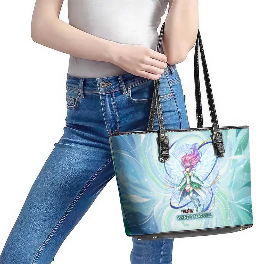 Wendy Marvell Fairy Tail Leather Tote Bag Sky Dragon Anime Style with Pastel Wind and Wing Motif