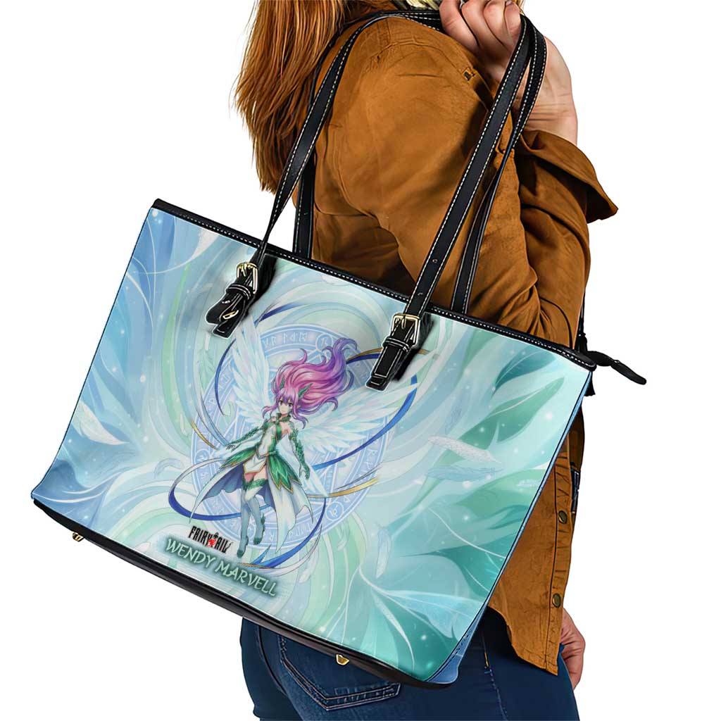 Wendy Marvell Fairy Tail Leather Tote Bag Sky Dragon Anime Style with Pastel Wind and Wing Motif