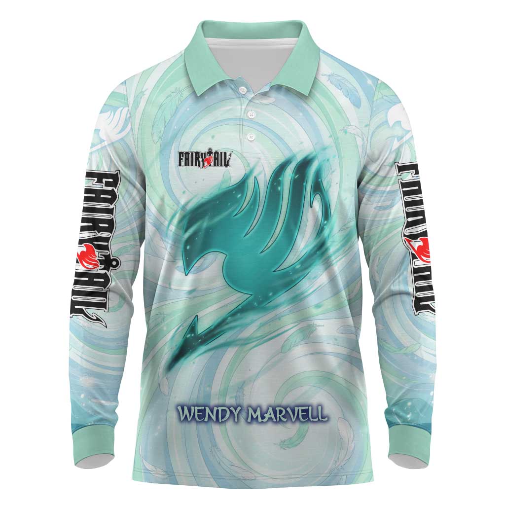 Wendy Marvell Fairy Tail Long Sleeve Polo Shirt Sky Dragon Anime Style with Pastel Wind and Wing Motif