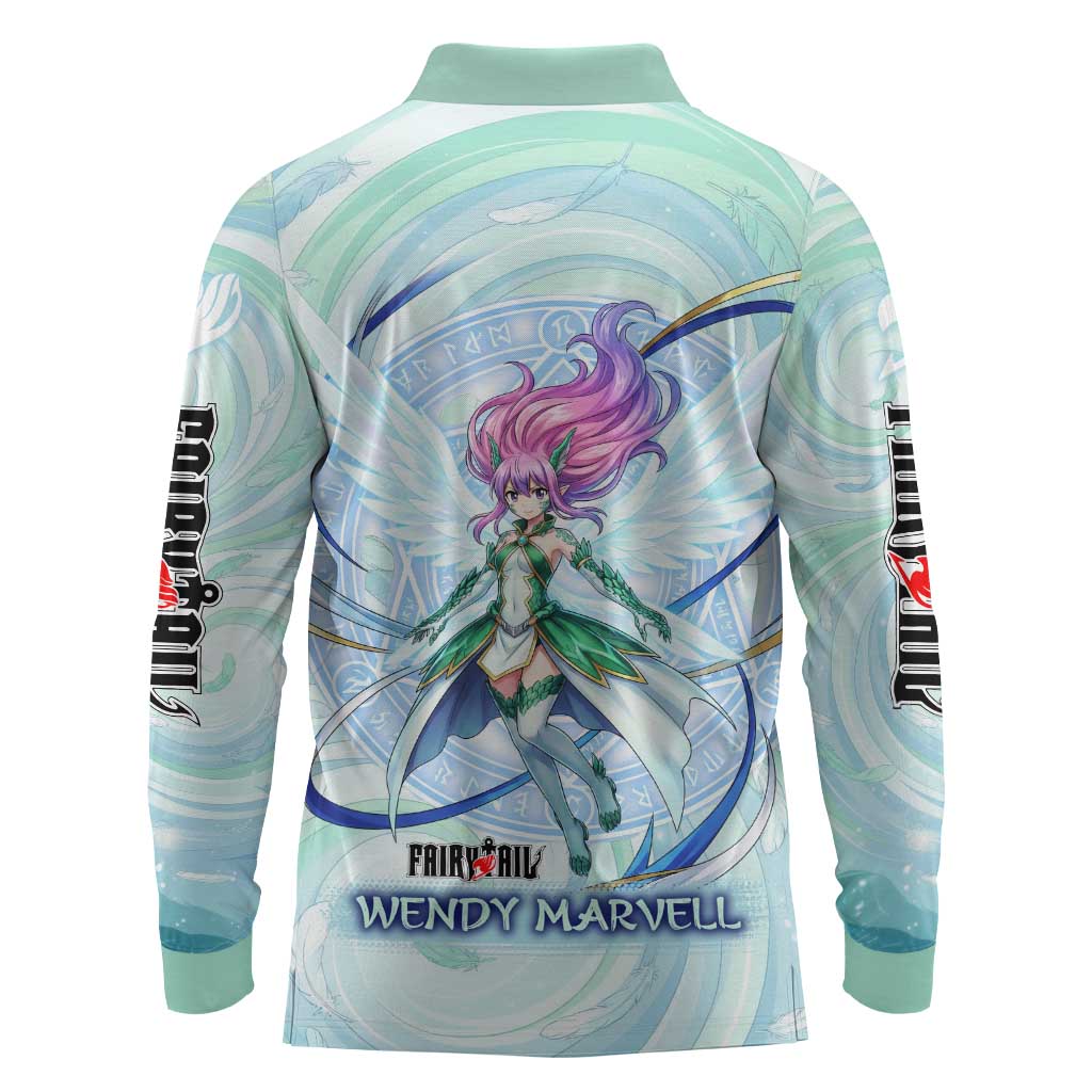 Wendy Marvell Fairy Tail Long Sleeve Polo Shirt Sky Dragon Anime Style with Pastel Wind and Wing Motif