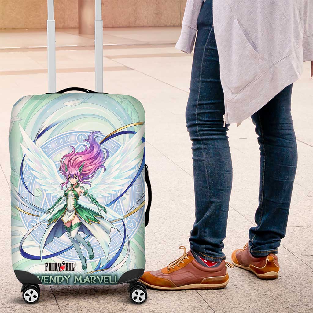 Wendy Marvell Fairy Tail Luggage Cover Sky Dragon Anime Style with Pastel Wind and Wing Motif