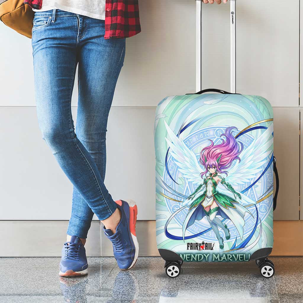 Wendy Marvell Fairy Tail Luggage Cover Sky Dragon Anime Style with Pastel Wind and Wing Motif