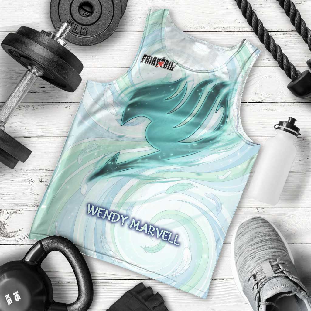 Wendy Marvell Fairy Tail Men Tank Top Sky Dragon Anime Style with Pastel Wind and Wing Motif