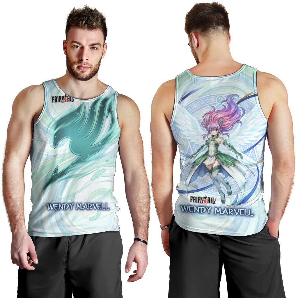 Wendy Marvell Fairy Tail Men Tank Top Sky Dragon Anime Style with Pastel Wind and Wing Motif
